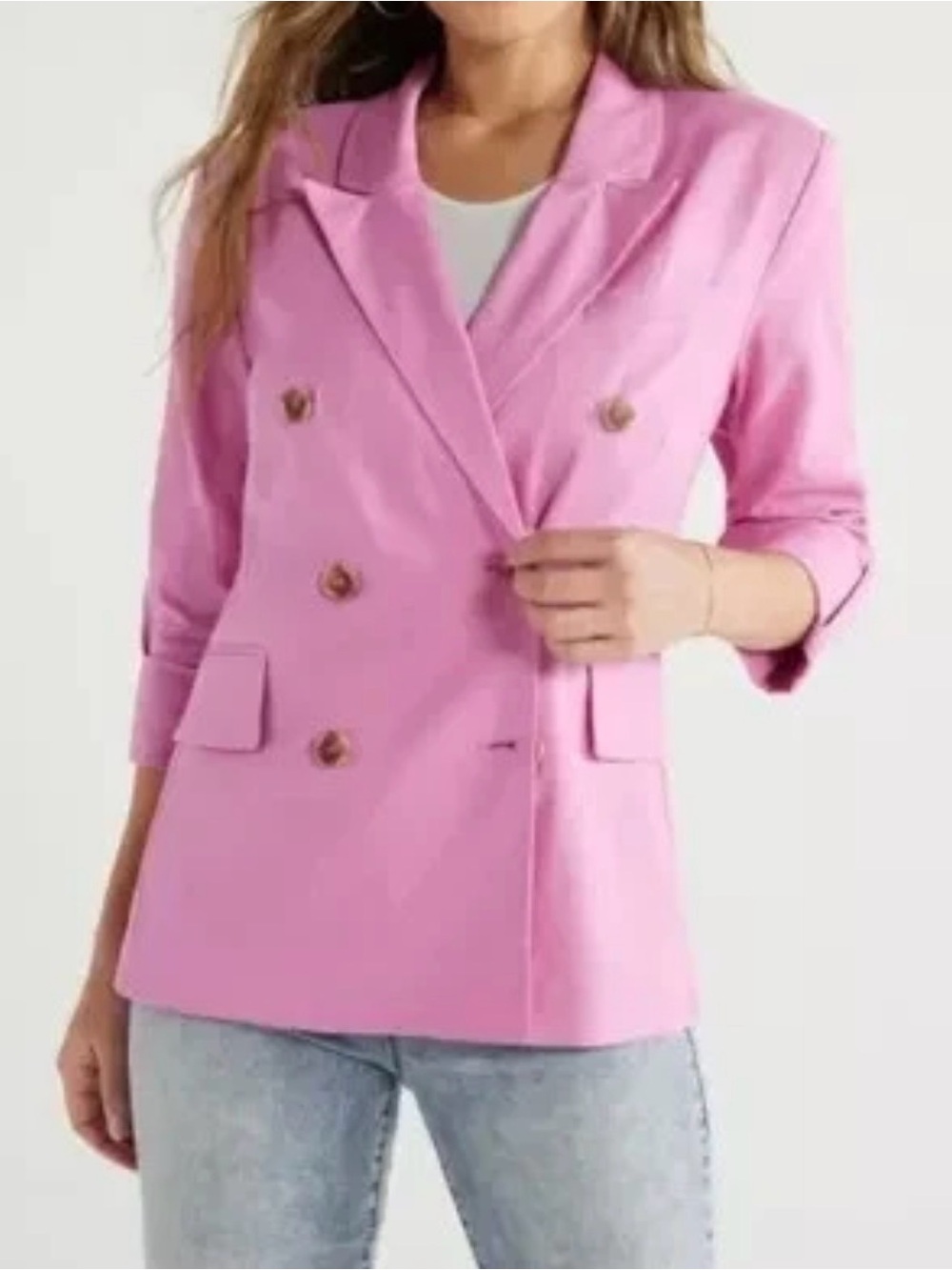 Sofia Vergara Jeans Pink Double Breasted Linen Blazer XL Girlhood Coastal